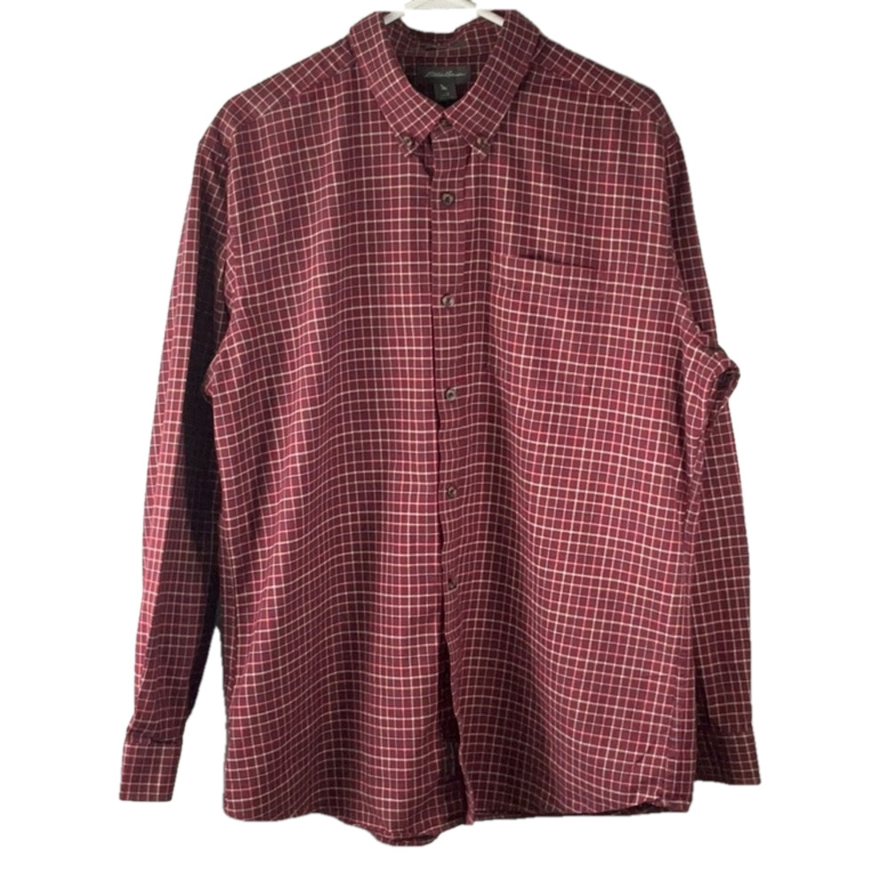 Eddie Bauer Men's Maroon Checkered Shirt